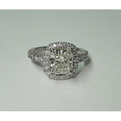 3.35 Ct Sparkling Cushion Diamond Halo Diamond Ring With Accents