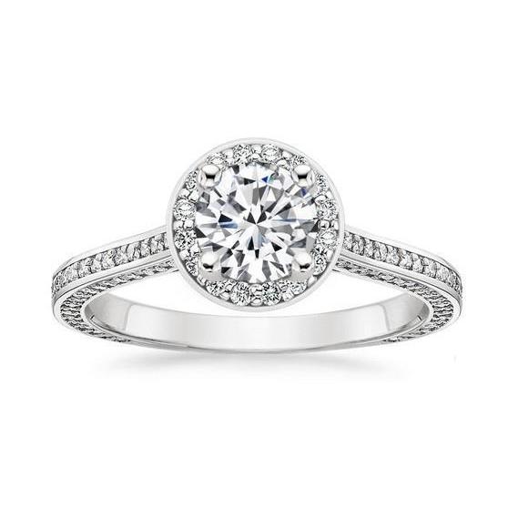 Anel de noivado de diamante Halo brilhante de 3.35 ct e ouro branco 14K - harrychadent.pt
