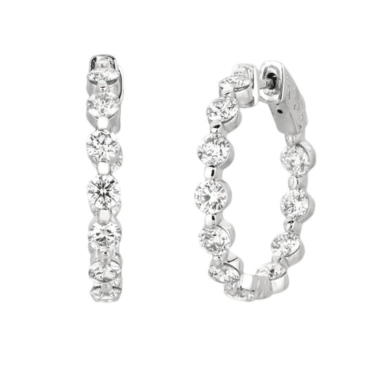 Brinco de argola de diamantes de 3.39 quilates Brinco de diamantes de 15 pontas WG 14K - harrychadent.pt