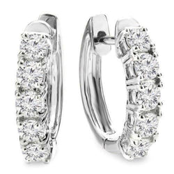 3.5 Carats Round Cut Diamond Hoop Earring Pair White Gold Jewelry