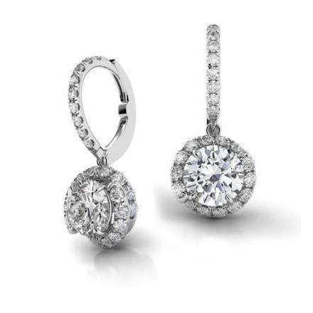 Par de brincos de diamante redondo G-Vs2 de 3,5 quilates em ouro branco 14K - harrychadent.pt