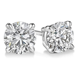 3.5 Carats Solitaire Round Diamond Stud Earring Gold 14K Prong Set