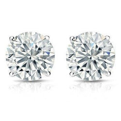 3.5 Ct Solitaire Round Cut Diamond Stud Earring Pair White Gold 14K