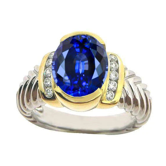 Anel masculino de diamante oval de safira Sri Lanka de 3,50 quilates