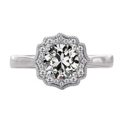 3.50 Carats Round Old Miner Lab Grown Diamond Halo Ring Flower Style