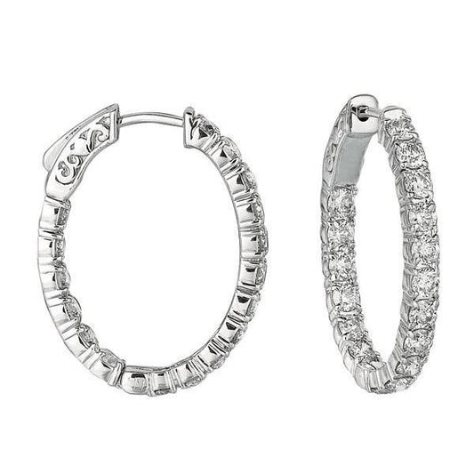 Brinco de argola de diamante de 3.57 quilates em forma oval com 10 pontas de diamante WG - harrychadent.pt