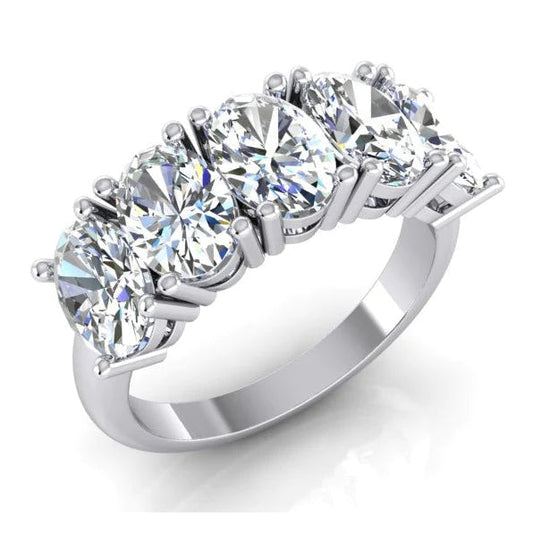 Joias de ouro com diamante de 5 pedras para meia eternidade com lapidação oval de 3,75 ct
