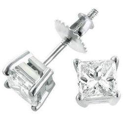 3.80 Ct Princess Cut Diamonds Women Studs Earrings White Gold