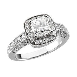 4 Carat Cushion Center Halo Diamond Antique Style Ring With Accents