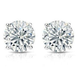4 Carats Big Round Diamond Stud Earring White Solid Gold Fine Jewelry