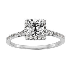 4 Carats Halo Cushion Old Cut Diamond Engagement Ring With Accents