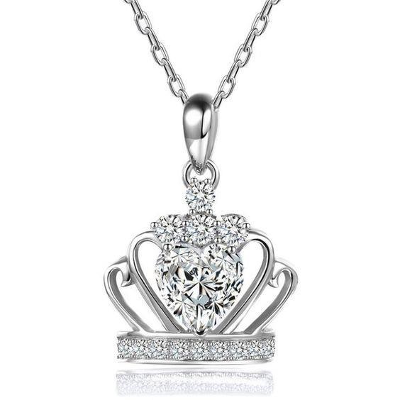 Colar com pendente de coroa de diamantes de 4 quilates e diamantes de corte redondo em ouro branco - harrychadent.pt