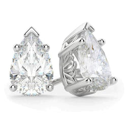 4 Carats Pear Cut Diamond Women Stud Earring Crown Setting