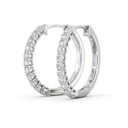 4 Carats Round Diamond Women Hoop Earring Solid White Gold