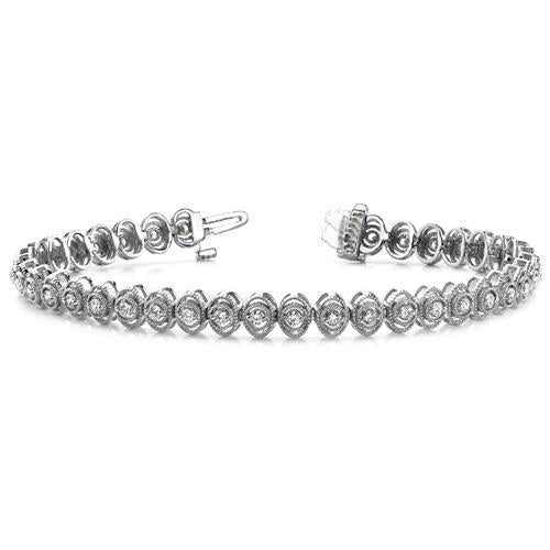 Bracelete de tênis de 4 quilates de diamantes com corte redondo pequeno ouro branco 14K - harrychadent.pt