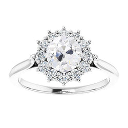 4 Carats Women's Halo Ring Round Old Mine Cut Diamond Prong Set Gold