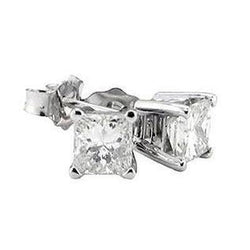 4.02 Carat Princess Cut Diamond Stud Earrings White Gold Jewelry