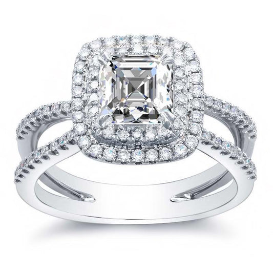 4.20 quilates Asscher e anel de diamante redondo Halo - harrychadent.pt