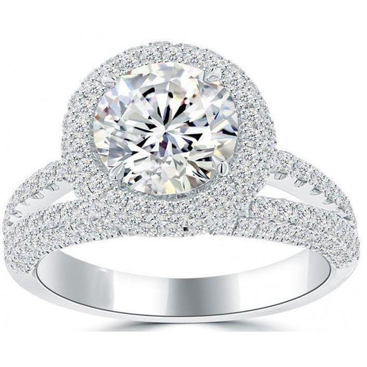 Diamante de 4.35 quilates Halo Ring em ouro branco 14K - harrychadent.pt