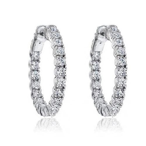 Diamantes de corte redondo feminino brincos de argola de 4.50 quilates ouro branco 14K - harrychadent.pt