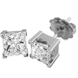 4.50 Ct. Princess Cut Prong Set Diamonds Studs Earrings White Gold 14K