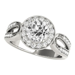 5 Carats Halo Round Old Cut Diamond Wedding Ring Split Shank