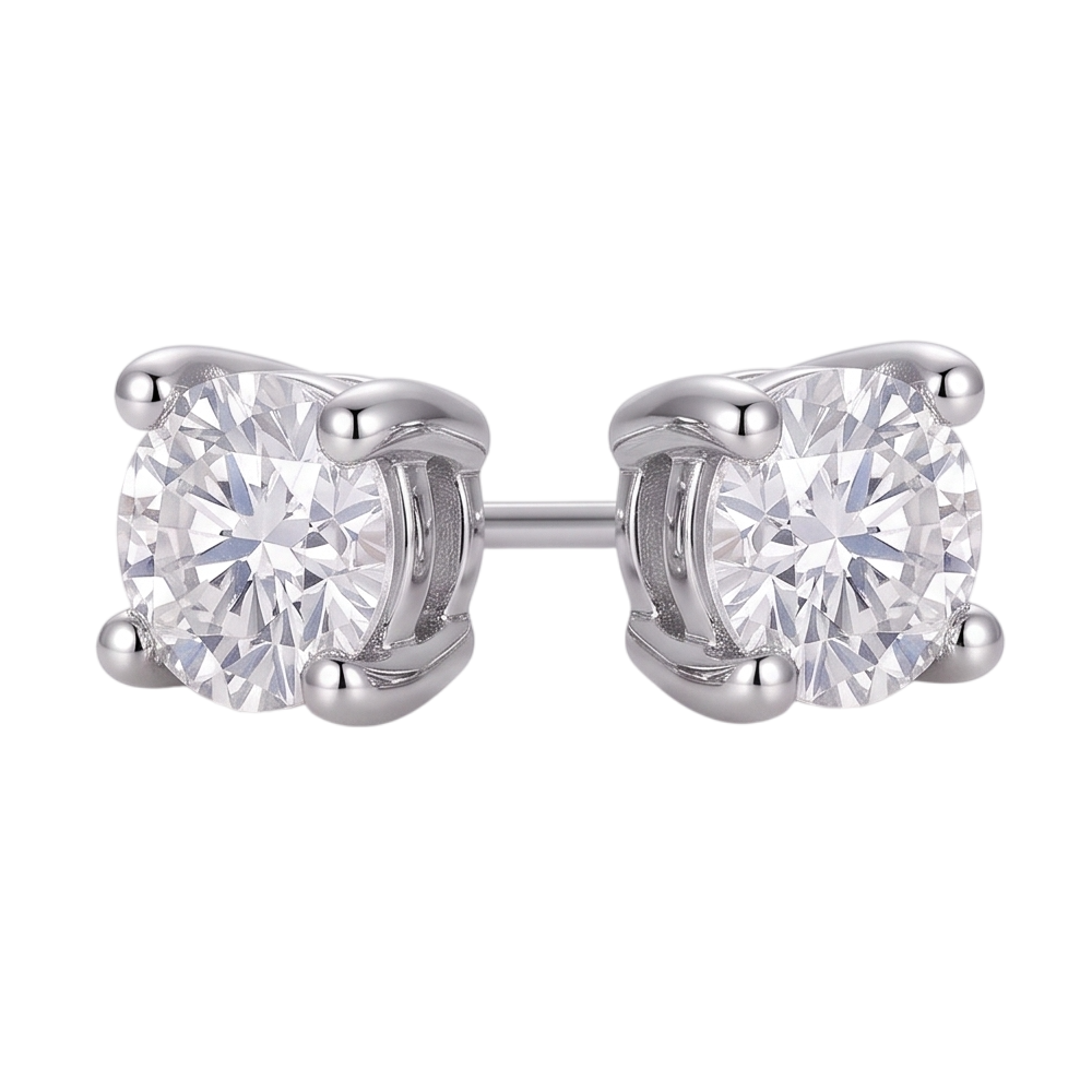 Ladies Studs Earring Prong Set 2.20 Ct Round Diamonds White Gold