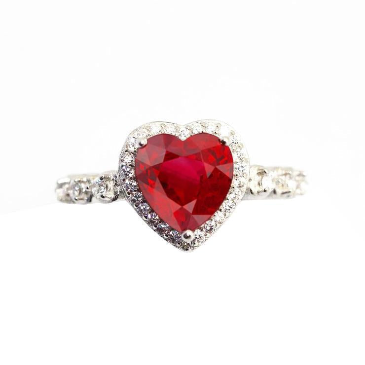 5.50 Ct em forma de coração de rubi Halo redondo anel de diamante em ouro branco 14K - harrychadent.pt