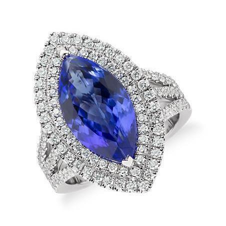 Diamante de 6 ct com anel de pedra tanzanita com corte marquise e ouro branco 14K - harrychadent.pt