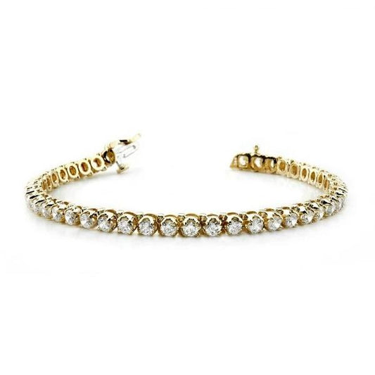 Bracelete de tênis de diamantes redondos de 6.45 quilates cravejado de pontas de ouro amarelo 14K - harrychadent.pt