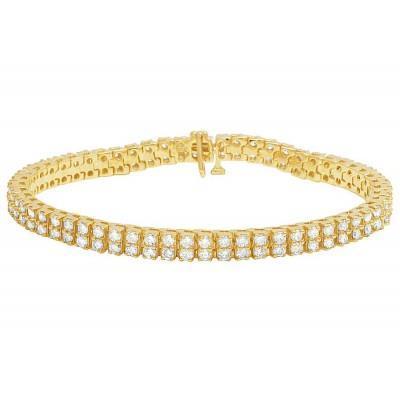 6.70 quilates pulseira de tênis de duas fileiras de diamantes em ouro amarelo 14K - harrychadent.pt