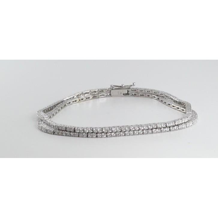 Pulseira feminina de 8 quilates com corte redondo e duas fileiras de diamantes WG 14K - harrychadent.pt