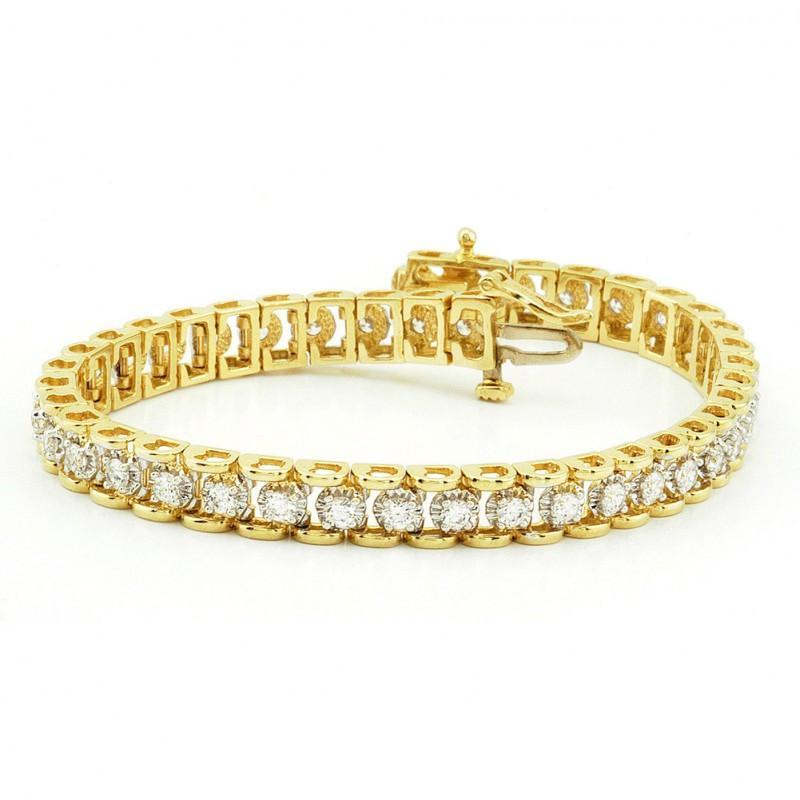 Pulseira de tênis com diamantes redondos de 8 quilates e ouro amarelo 14K - harrychadent.pt