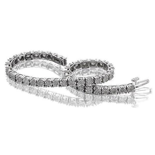 Pulseira de tênis redonda de 8,10 quilates ouro branco 14K com corte de diamante montagem
