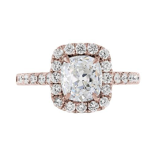 Almofada de diamante com anel de halo de aniversário antigo de 3.90 quilates em ouro rosa - harrychadent.pt