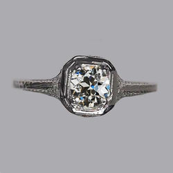 Anniversary Solitaire Round Genuine Diamond Ring Old European 1.25 Carats