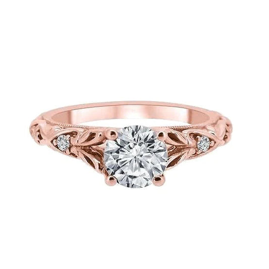 Anel De Noivado De Diamante Redondo 2.60 Quilates Ouro Rosa 14K Estilo Antigo