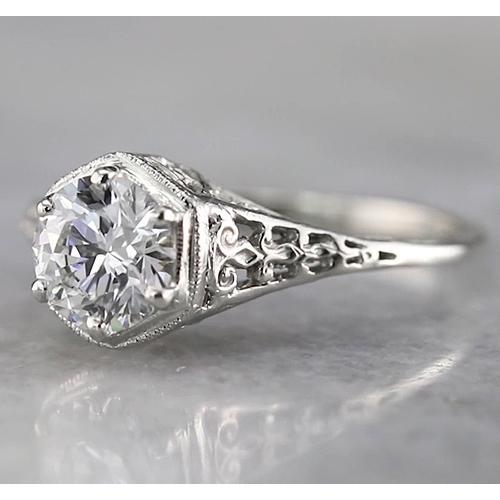 Solitário de estilo antigo redondo anel de diamante 1.50 quilates em ouro branco 14K - harrychadent.pt