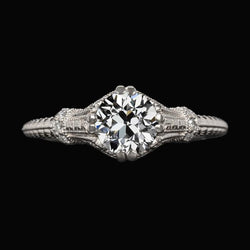 Antique Style Solitaire Ring Old Cut Diamond Double Prong Set 2 Carats