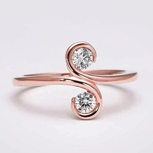 Anel de diamante de duas pedras com joias femininas de ouro rosa de 0.80 quilates estilo S - harrychadent.pt