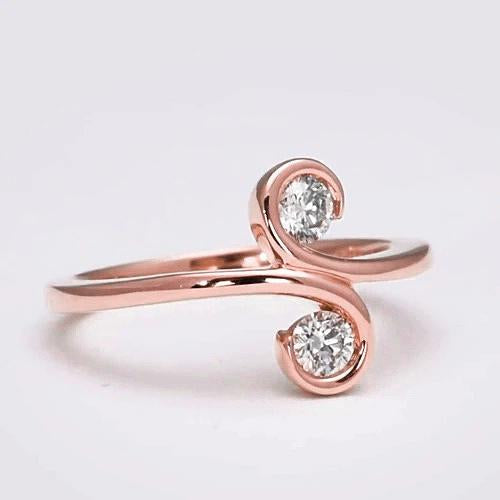 Anel de diamante de duas pedras com joias femininas de ouro rosa de 0.80 quilates estilo S - harrychadent.pt