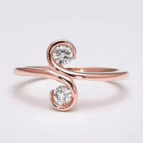 Anel de diamante de duas pedras com joias femininas de ouro rosa de 0.80 quilates estilo S - harrychadent.pt