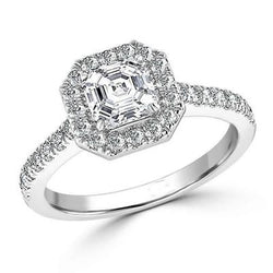 Asscher And Round Cut 3.50 Ct Diamonds Engagement Ring 14K White Gold