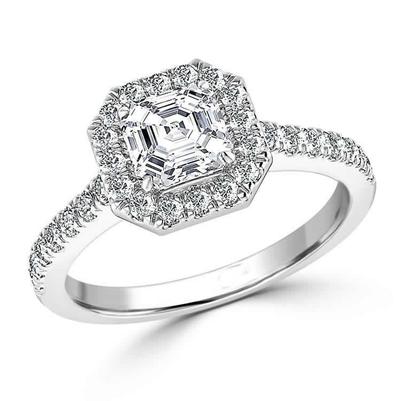 Anel de noivado de diamantes Asscher And Round Cut 3.50 Ct em ouro branco 14K - harrychadent.pt