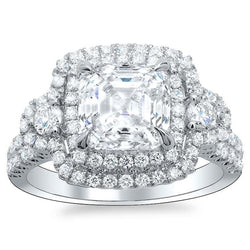 Asscher And Round Cut Halo Diamond Wedding Ring 6.40 Ct