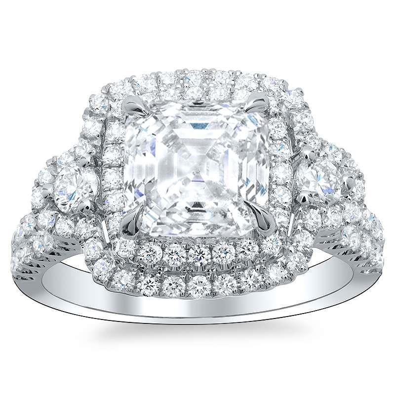 Anel de casamento de diamante de halo de corte redondo e asscher 6.40 ct - harrychadent.pt