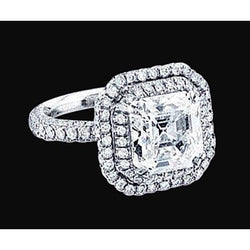 Asscher Center Diamond Royal Halo Engagement Ring 2.91 Carats