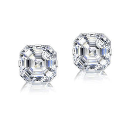 Asscher Cut 2 Carats Diamond Ladies Stud Earring Pair White Gold 14K