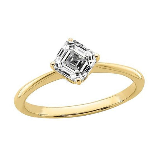 Asscher Diamond Solitaire Anel de ouro amarelo joias femininas de 2 quilates - harrychadent.pt