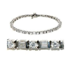 Baguette And Round Diamond Tennis Bracelet Solid White Gold 9.50 Ct